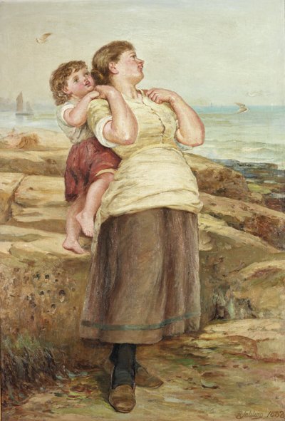 Fishergirl and child by Robert Jobling